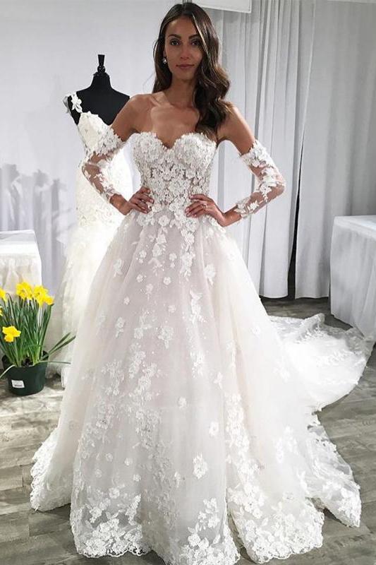Unique Sweetheart Puffy Lace Appliqued Backless Beach Wedding Dress N1 –  Bohogown