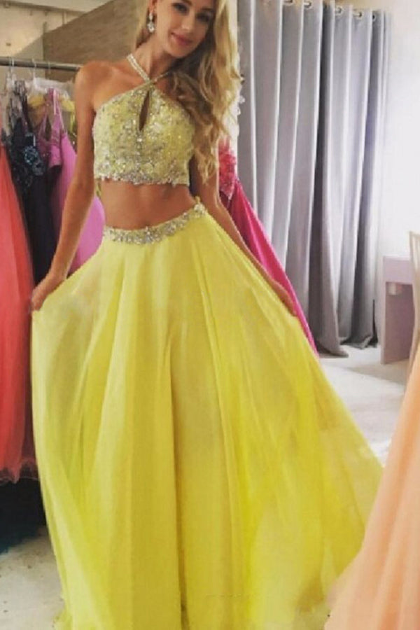 Yellow Flowy Prom Dress