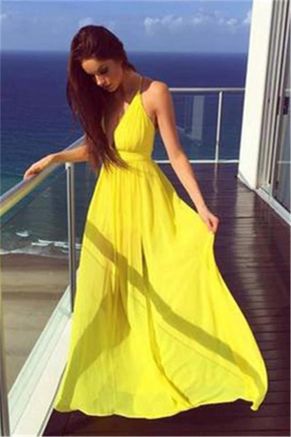 Yellow Flowy Prom Dress