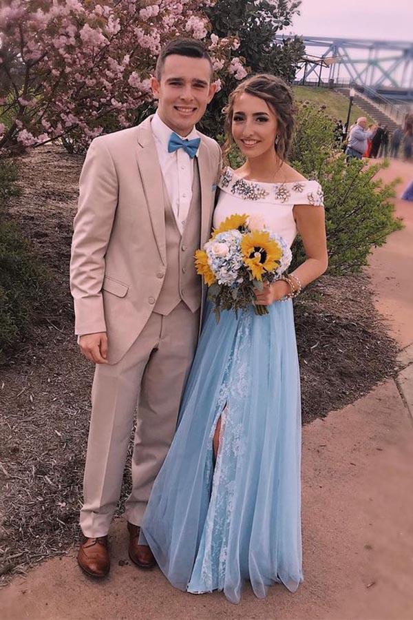 Light Blue Flower Prom Dress