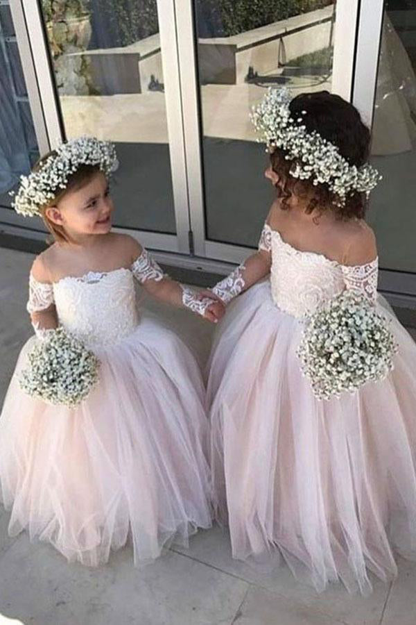 Simple Long Sleeves Lace Flower Girl Dress Ball Gown For Child – Bohogown