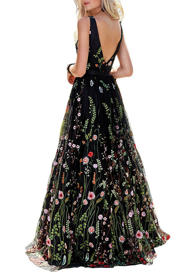 Black embroidered prom on sale dress