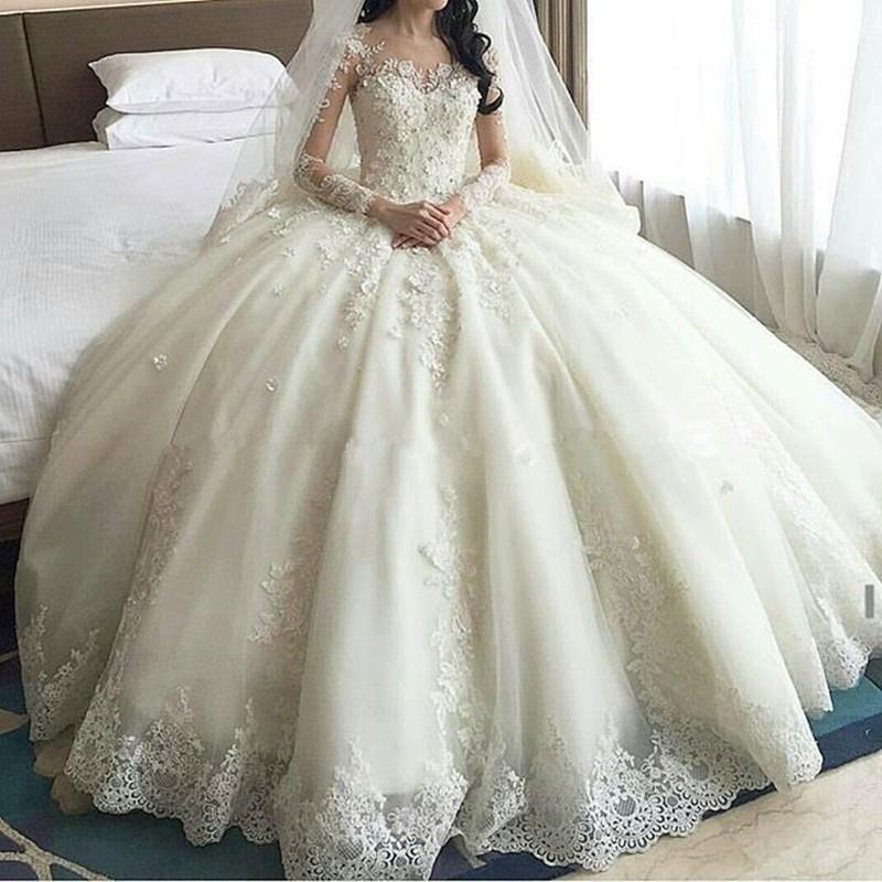 Long Sleeve Lace Appliques Wedding Gown Elegant Wedding Dresses