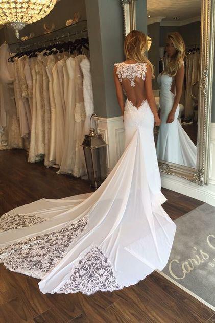Unique Sexy Sheer Lace Wedding Gown with Detachable Cape - Promfy