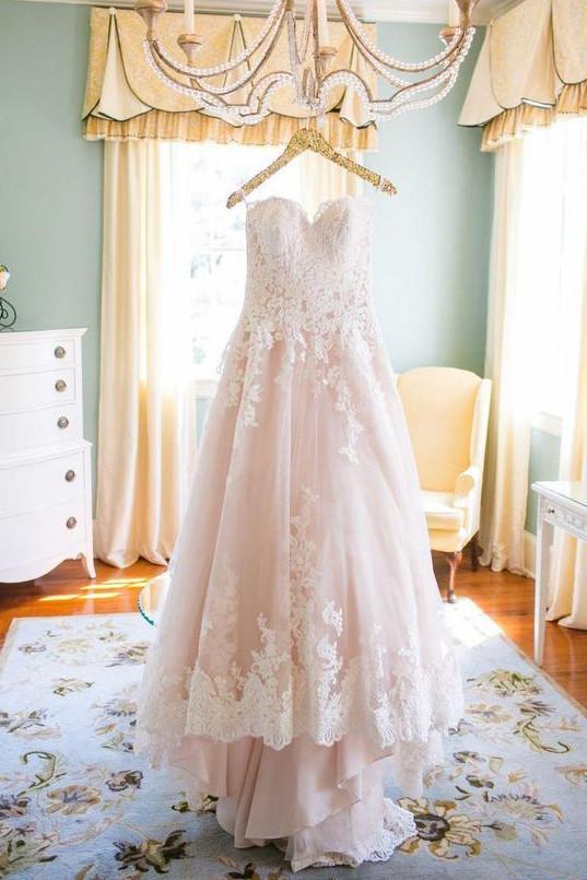 Blush Pink Wedding Dress with Ivory Floral Lace Bodice – loveangeldress