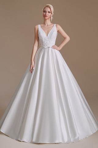 Elegant A-Line Sleeveless Stain Long Length Wedding Dress