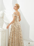 Cap Sleeves  Floor-length Lace A-line Embroidery Train chiffon A-line Prom Gowns 13-31332