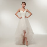 HI-Lo Stain Spaghetti Straps A-line Lace Chiffon Wedding Dresses