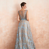 See-through Floral Lace Embroidered Beaded Cap Sleeve Evening gown