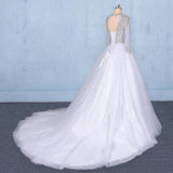 Puffy Long Sleeves Tulle White Wedding Dress Shiny Long Bridal Dress N2345