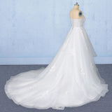 Off White Sweetheart High Low Tulle Appliques Wedding Dress With Train N2346