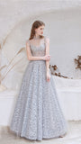 High Collar A-line Sequins Chiffon Beaded Prom Dresses