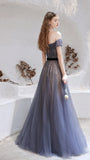 Off-the-shoulder A-line Sequins Chiffon Beaded Prom Dresses