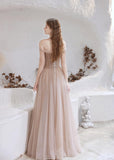 Off-the-shoulder A-line Sequins Chiffon Beaded Prom Dresses