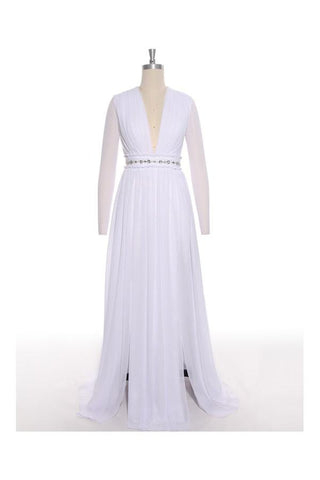 Simple White Chiffon Deep V-neck Long Wedding Dress ED0674