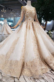 Gorgeous Long Sleeves Palace Wedding Dress, Lace Wedding Dress With Applique&Beads N1652