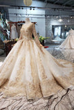 Gorgeous Long Sleeves Palace Wedding Dress, Lace Wedding Dress With Applique&Beads N1652