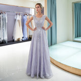 Sleeveless A-line Floor-length Sequins Chiffon Beaded Prom Dress