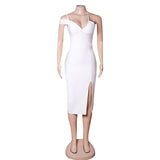 White Spaghetti Straps Bandage Side Split Homecoming Dress