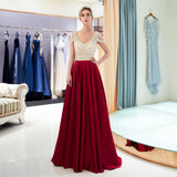 Stain Chiffon V-neck A-line Poet Sleeve Prom Dresses