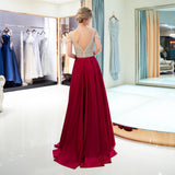 Stain Chiffon V-neck A-line Poet Sleeve Prom Dresses