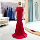 Mermaid Train Bateau Half Sleeve Stain Chiffon Prom Dresses