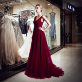 Train A-line V-neck V back Sleeveless Sequins Chiffon Beaded Prom Dresses