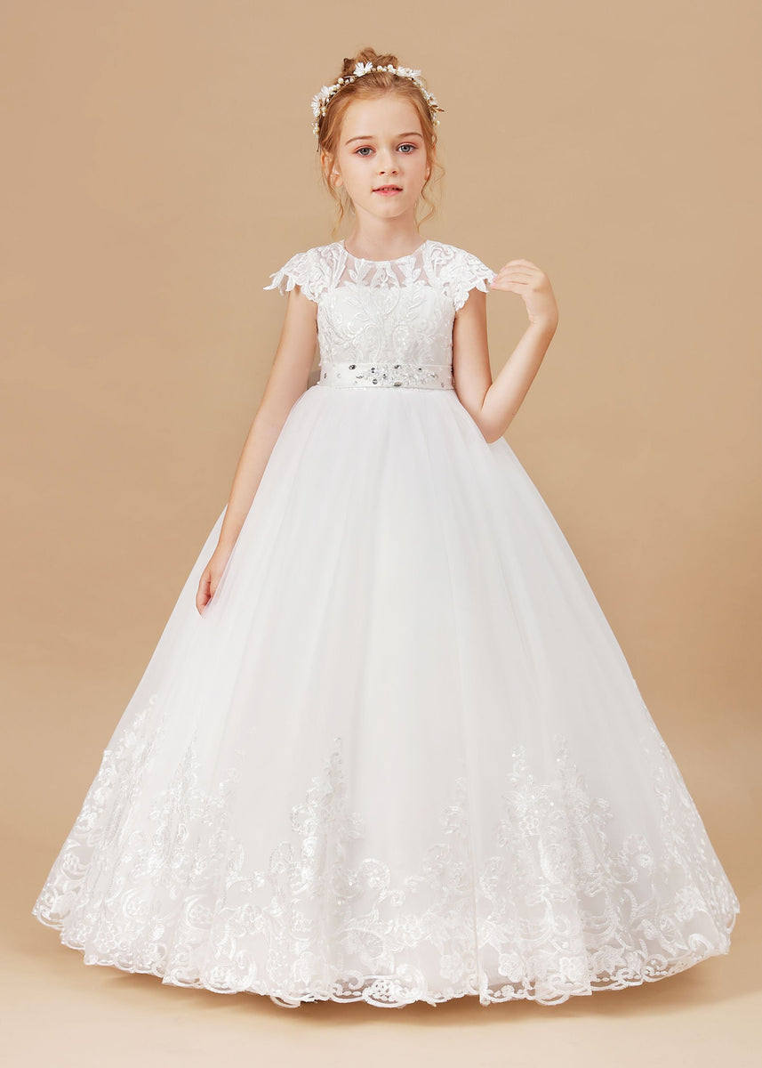 Princess Lace Satin Flower Girl Dress With Bowknot FL0044 – Bohogown