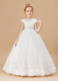 Princess Lace Satin Flower Girl Dress With Bowknot FL0044