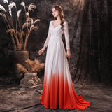 Color gradient long Sleeve Stain Train A-line Lace Evening Gowns 18-24456