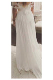 Simple A-Line Off-shoulder Long Appliques Wedding Dress Ivory Beach Wedding Dress N231