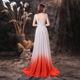 Bateau Color gradient Sleeveless Stain Train A-line Lace Evening Gowns 18-24451