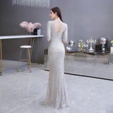 Mid-length sleeves High Collar Sheath Sequins Long Evening Gowns