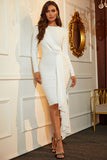 Elegant White Long Sleeves Irregular Bandage Homecoming Dress