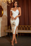 White Spaghetti Straps Bandage Side Split Homecoming Dress