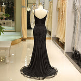 Spaghetti Straps V-neck Mermaid Chiffon Sleeveless Beaded Embroidery Prom Dresses