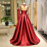 Illusion Sleeve Stain A-line Beaded Prom Dresses