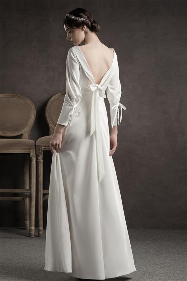 Elegant Simple Ivory Long Open Back Wedding Dress Bridal Dress – Bohogown
