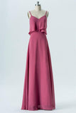 Dusty Rose Sweetheart Spaghetti Sleeveless Floor Length Bridesmaid Dresses,Mid Back Chiffon Bridesmaid Gown