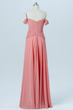 Pink Floor Length Sleeveless Bridesmaid Dresses,Off Shoulder Chiffon Bridesmaid Gown OMB03 - Ombreprom