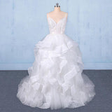 Spaghetti Straps Floor Length Tulle Wedding Dress With Ruffles, Long Bridal Dress N2347