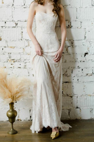 Simple Sweetheart Long Elegant Lace Beach Wedding Dress Bridal Gowns Y0079