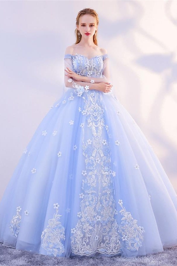 Charming Off The Shoulder Lace Up Princess Prom Dress Ball Gown – Bohogown