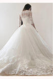 Ivory Puffy Half Sleeves Long Wedding Dress Vintage Tulle Bateau Appliques Bridal Dress N1384