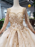 Gorgeous Long Sleeves Palace Wedding Dress, Lace Wedding Dress With Applique&Beads N1652