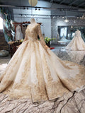 Gorgeous Long Sleeves Palace Wedding Dress, Lace Wedding Dress With Applique&Beads N1652