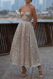 Sparkly Strapless A Line School Party Dress Ankle Length Prom Dress