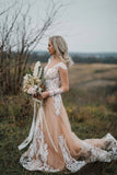 Elegant Long Sleeves Boho Wedding Dress With Lace Appliques N2527