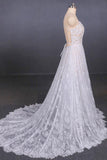 Spaghetti Straps Sweetheart Lace Wedding Dress Lace Bridal Dresses With Long Train N2284