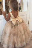 Lovely Cute Flower Girl Dresses with Bow on the Back, Puffy Backless Long Flower Girl Dress F082